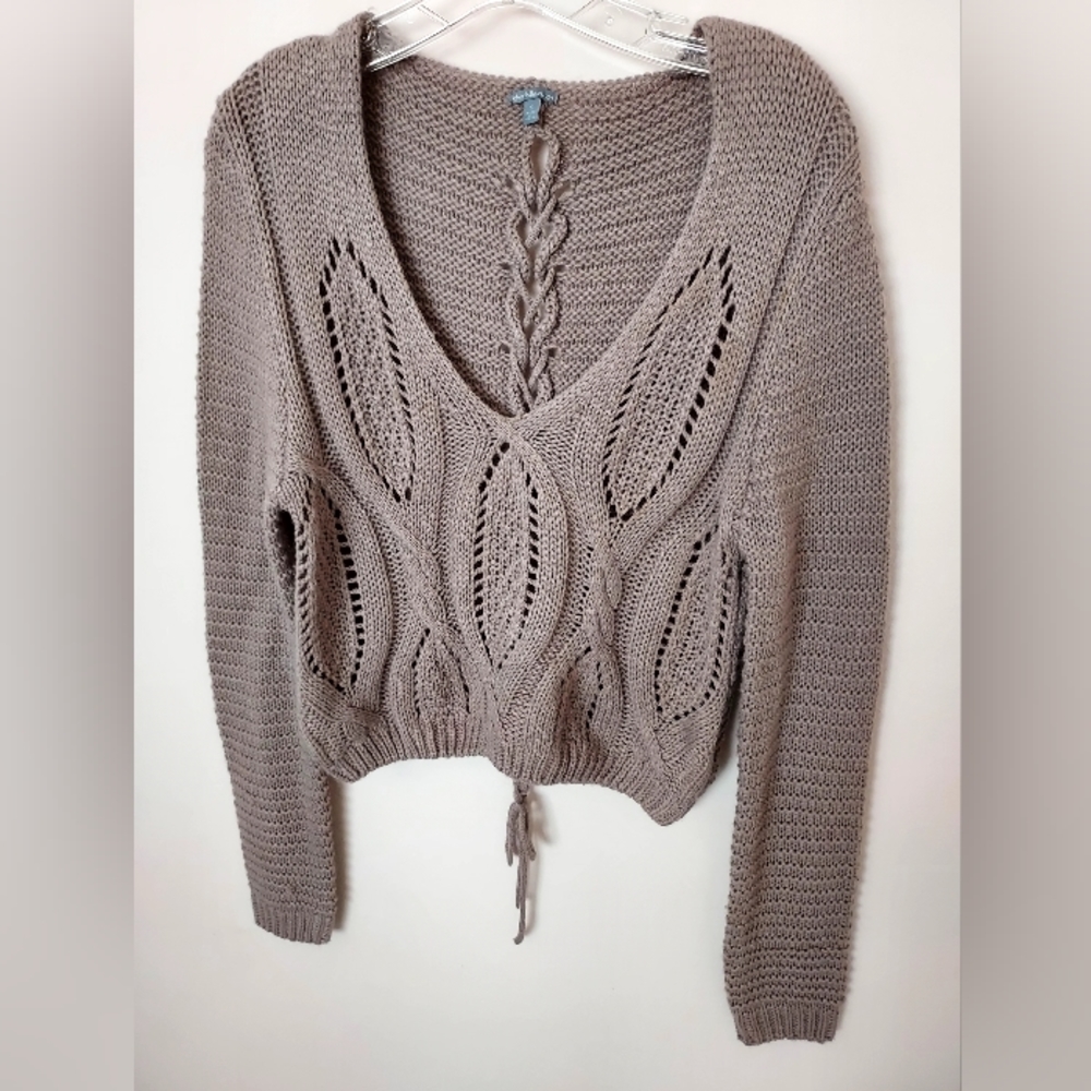 Charlotte Russe Crop light brown Loose Knit sweater Small Romantic